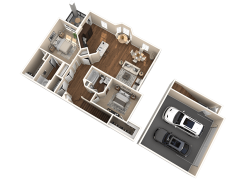 Floor plan for 2 beds, 2 baths, 1390 sqft